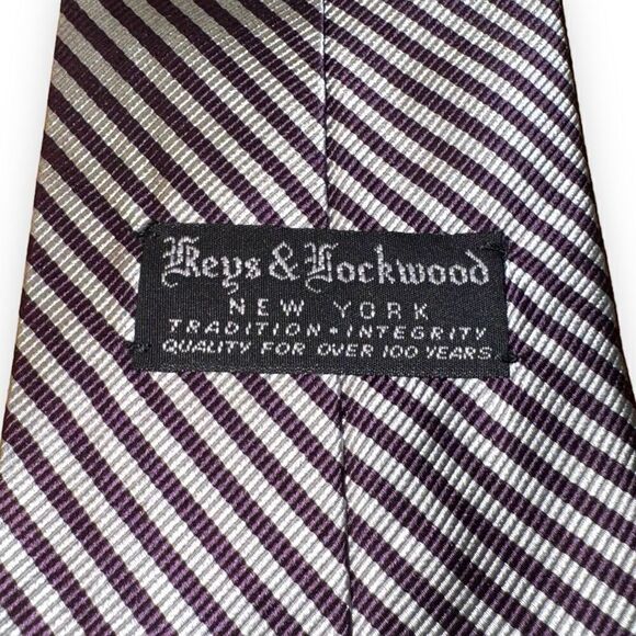 Keys & Lockwood Purple & Silver Rep Stripe Handmade in USA Neck Tie - Picture 3 of 6